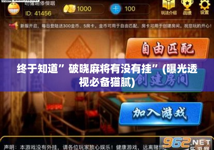 终于知道”破晓麻将有没有挂”(曝光透视必备猫腻)