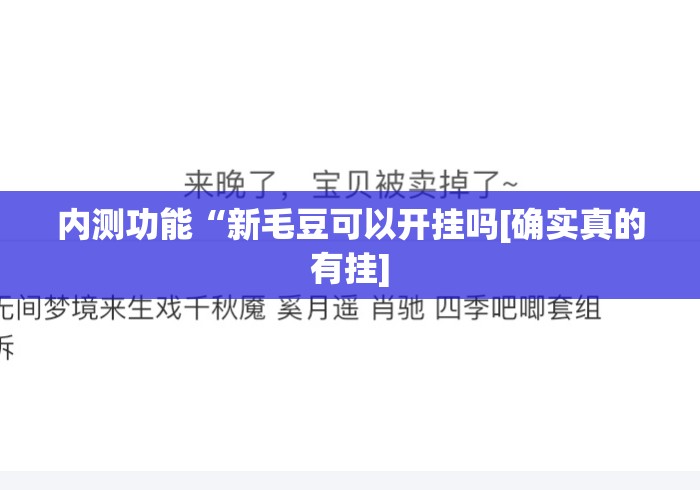 内测功能“新毛豆可以开挂吗[确实真的有挂]