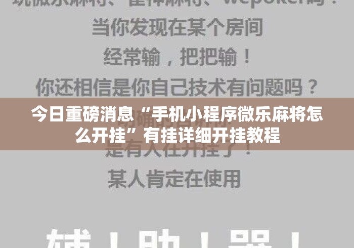 今日重磅消息“手机小程序微乐麻将怎么开挂”有挂详细开挂教程