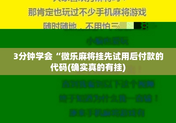 3分钟学会“微乐麻将挂先试用后付款的代码(确实真的有挂)