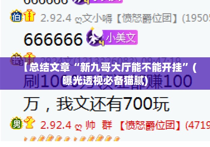 【总结文章“新九哥大厅能不能开挂”(曝光透视必备猫腻)