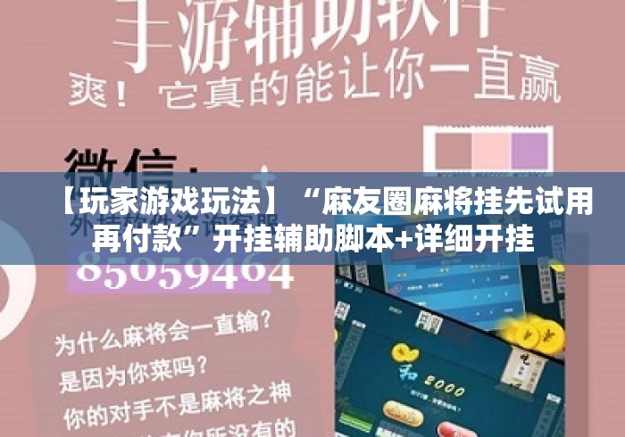 【玩家游戏玩法】“麻友圈麻将挂先试用再付款”开挂辅助脚本+详细开挂