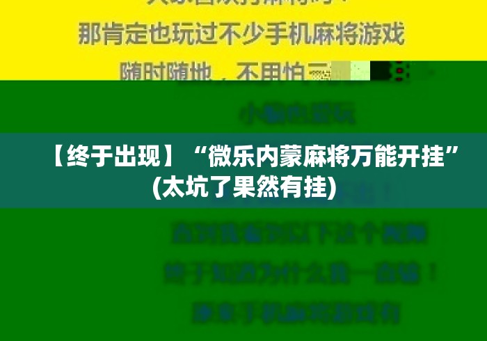 【终于出现】“微乐内蒙麻将万能开挂”(太坑了果然有挂)