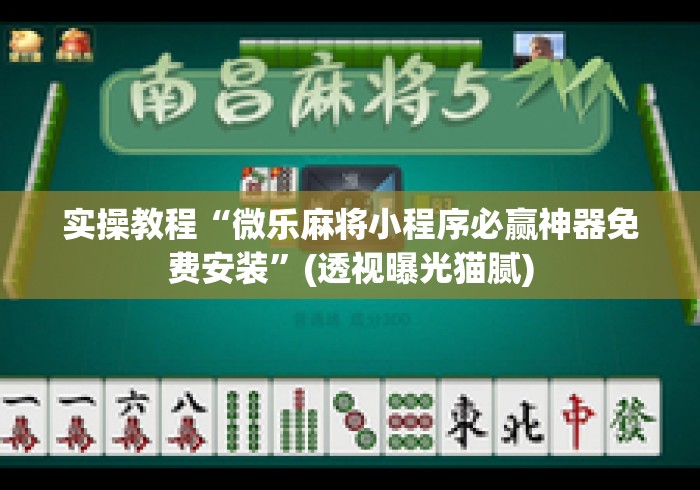 实操教程“微乐麻将小程序必赢神器免费安装	”(透视曝光猫腻)