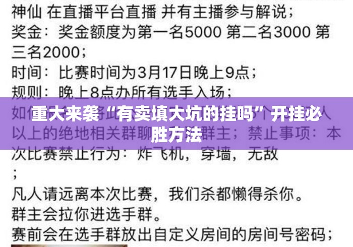 重大来袭“有卖填大坑的挂吗”开挂必胜方法