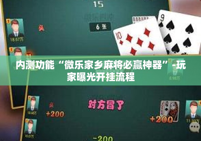 内测功能“微乐家乡麻将必赢神器	”-玩家曝光开挂流程