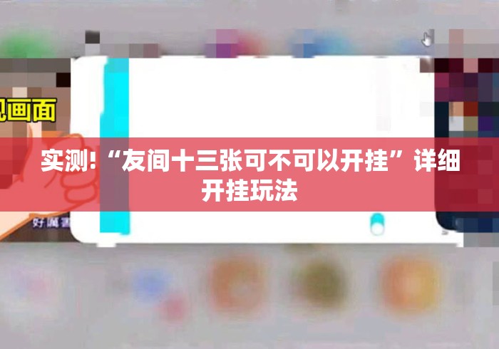 实测!“友间十三张可不可以开挂”详细开挂玩法